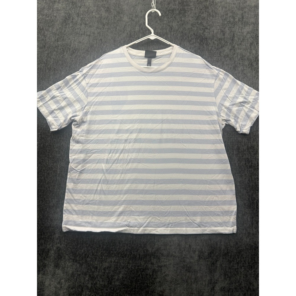 H&M T Shirt‎ Mens XL Blue White Striped Cotton Jersey Relaxed Fit Round Neck